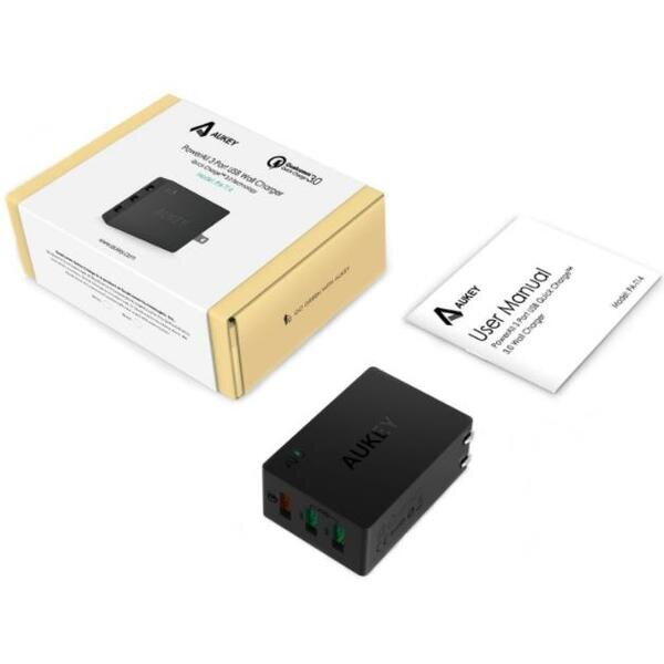 Incarcator Retea Aukey PA-T14, 3 x USB 3.0, Quick Charge 3.0, Negru