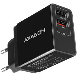 Incarcator retea AXAGON ACU-QS24, Smart Charging, 1x 5V/1.2A USB port, 1x USB QC3.0, Negru