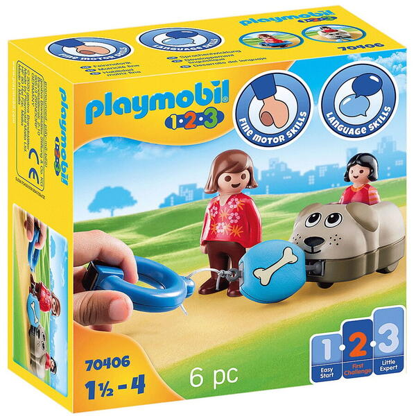 Playmobil 1.2.3 - Mama si fetita cu masinuta catel