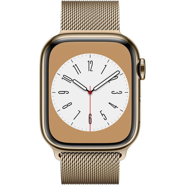 Apple Watch 8, GPS, Cellular, Carcasa Gold Stainless Steel 41mm, Auriu