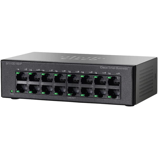 Switch Cisco SF110D-16HP, 16 x 10/100 Mbps, PoE