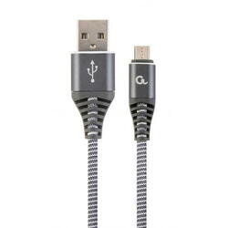 Cablu de date Gembird Premium cotton braided, USB 2.0 - micro USB, 1m, Gri-Alb