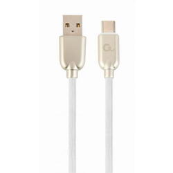 Cablu de date Gembird Premium Rubber, USB - USB-C, 2m, Alb