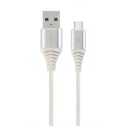 Cablu de date Gembird Premium Cotton Braided, USB 2.0 - USB-C, 2m, Alb