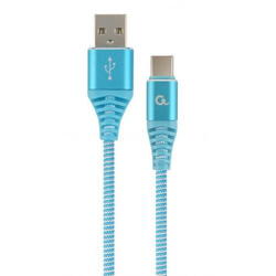Cablu de date Gembird Premium Cotton Braided, USB - USB-C, 2m, Albastru