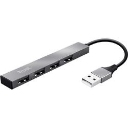 Adaptor Trust Halyx Aluminium, 4 porturi, Mini USB Hub, Argintiu