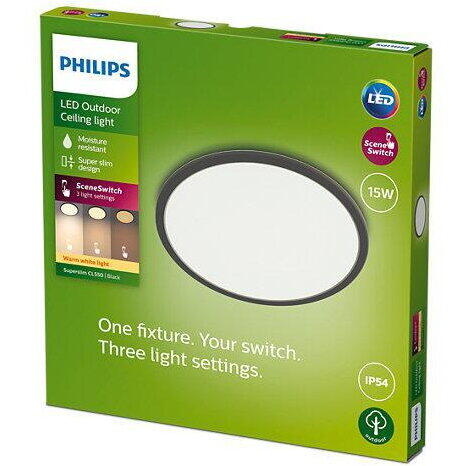 Aplica LED Philips SuperSlim, 15W, 1300 lm, 2700K, IP54, 25 cm, Negru