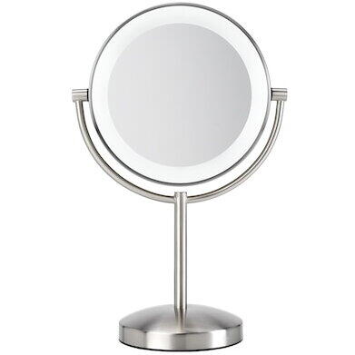 Oglinda cosmetica BaByliss 9437E, Led, Lupa, Marire 8x, 21.6 cm, 2 fete, rotire 360°, Silver