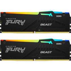 Kit Memorie Kingston Fury Beast RGB Black AMD EXPO/Intel XMP 3.0, 64GB, DDR5-5200MHz, CL36, Dual Channel
