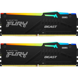 Memorie Kingston Fury Beast RGB 64GB (2x32GB) DDR5 6000MHz Dual Channel Kit, CL36
