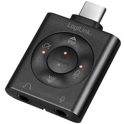 Adaptor audio Logilink, intrare 1 x USB-C tata, iesire 2xJack 3.5mm, egalizator cu 7.1 surround, volum, mute, Negru