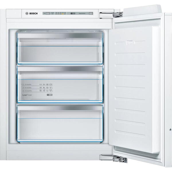 Congelator incorporabil Bosch GIV11AFE0, 72 l, LowFrost, 3 sertare, Clasa E, H 71.2 cm, Argintiu