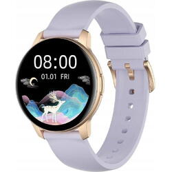 Smartwatch, ORO-MED, Curea plastic, iOS/Android, 1.09 inch, Mov/Auriu