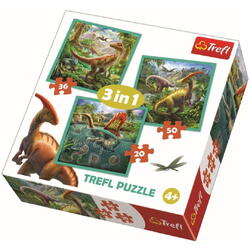 Puzzle Trefl 3 in 1, Lumea extraordinara a dinozaurilor, 106 piese