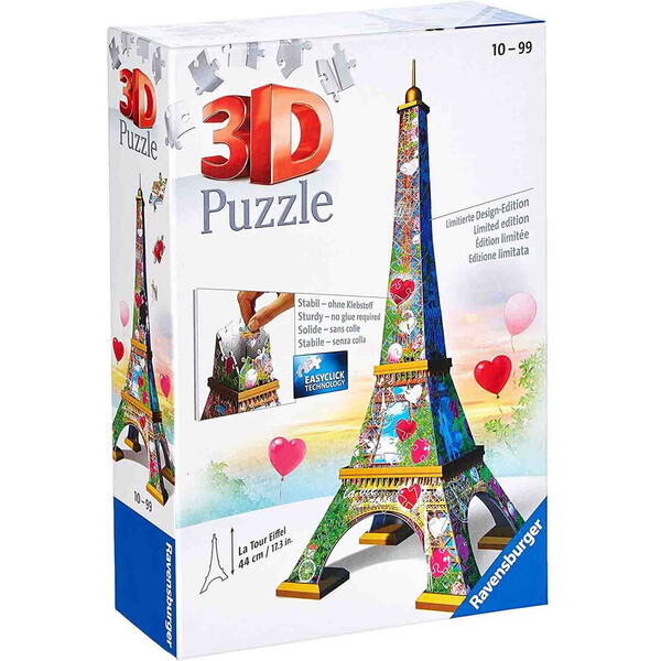 Puzzle 3D Ravensburger - Turnul Eiffel cu inimioare, 216 piese