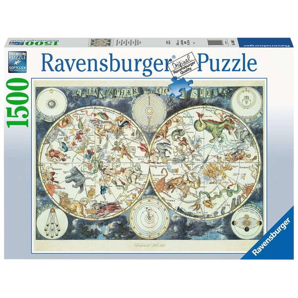 Puzzle Ravensburger - Harta lumii cu creaturi fantastice, 1500 piese