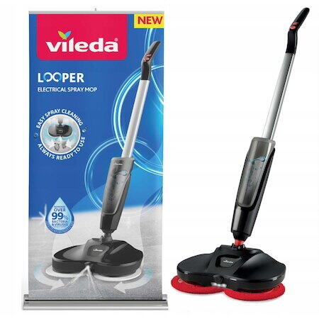 Mop electric, Vileda Looper, Microfibra, 140 W, 450 ml, 40cm, Negru-Rosu