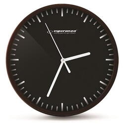 Ceas de perete Esperanza EHC010K ,afisare cu linii,model Budapest,cadran maro,fond negru,20cm,