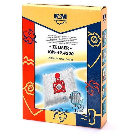 K&M Saci pentru aspirator, 4 buc + 1 filtru, Maner carton, Gri