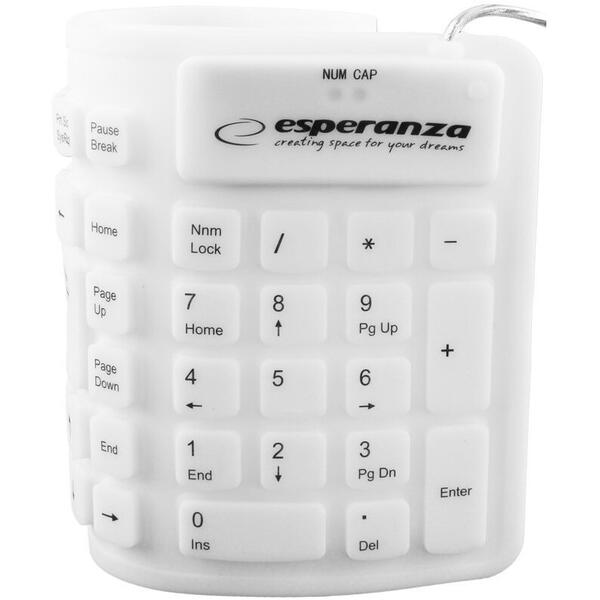 Tastatura Esperanza din silicon, Ek126w, USB, Rezistenta la apa, Alb