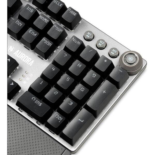 Tastatura Gaming iBox Aurora K-3, Mecanica, Iluminata, USB, Negru/Argintiu
