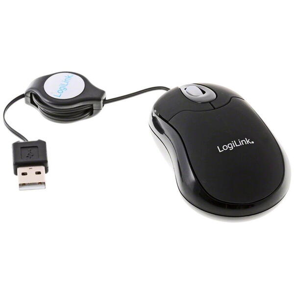 Mouse LogiLink ID0016, Optic, USB, cu fir, 800 DPI, 3 butoane, Negru