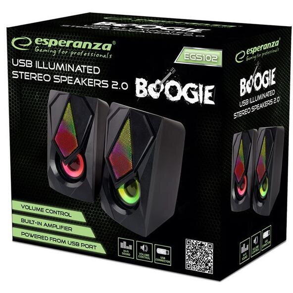 Boxe Esperanza Boogie, LED Rainbow, 2.0, 5W, Negru
