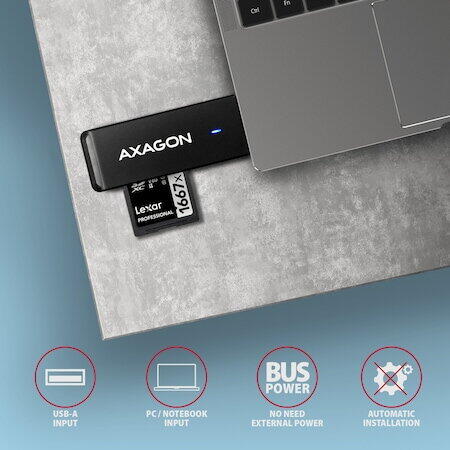 Card reader Axagon CRE-S2N , USB-C 3.2, 2 in 1, SD, microSD, Negru