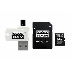 MicroSDHC, 16GB, clasa 10, UHS I, Adaptor si cititor de carduri, GoodRam