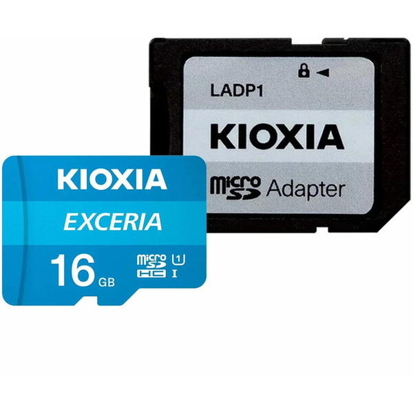 Card de memorie microSD Kioxia Exceria (M203) 16GB,UHS I U1+ adaptor, LMEX1L016GG2