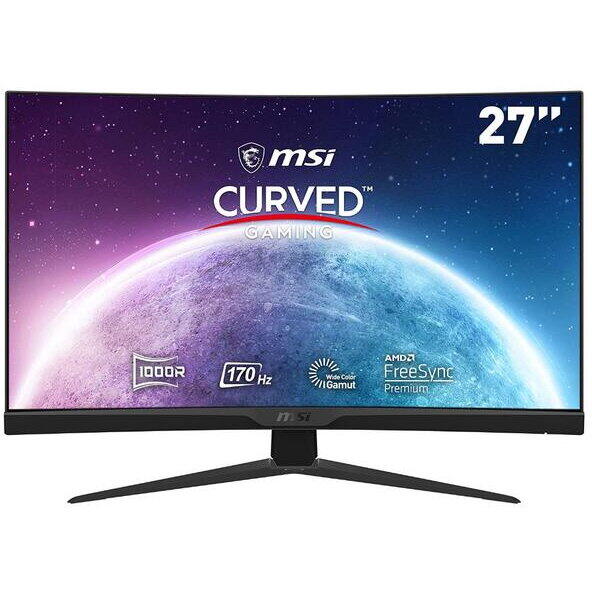 Monitor Gaming VA LED MSI 27" G272C, Full HD (1920 x 1080), HDMI, DisplayPort, AMD FreeSync, Ecran Curbat, 170 Hz, 1 ms, Negru
