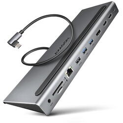 Hub USB Axagon HMC-4KX3, Triple 4k Display, Superspeed USB-c, 2 HDMI, DP, GLAN, 3 USB-A, PD, card reader, audio out, carcasa metalica