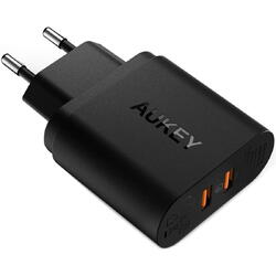 Incarcator de perete Aukey PA-T16, 2 sloturi USB Quick Charge 3.0, Negru
