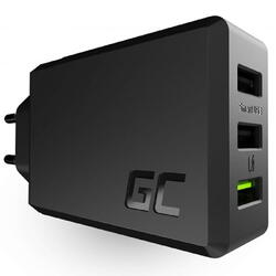 Incarcator retea Green Cell, Fast charging, 30W, 3 x USB-A, Universal, Negru