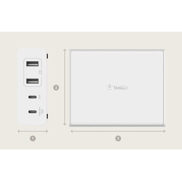 Port pentru incarcare Belkin 2X USB-C, 2X USB-A, Alb