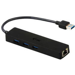 Hub USB i-tec U3GL3SLIM, 3x USB 3.2 gen 1 + 1x RJ-45, Black