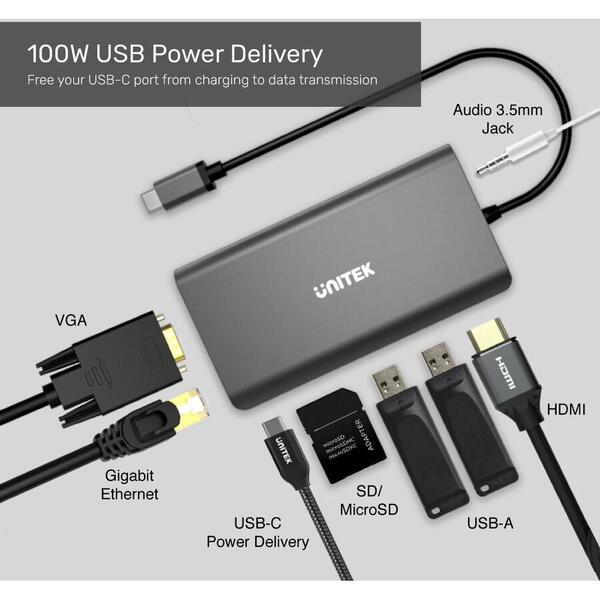 Hub USB UNITEK 8 porturi Grey