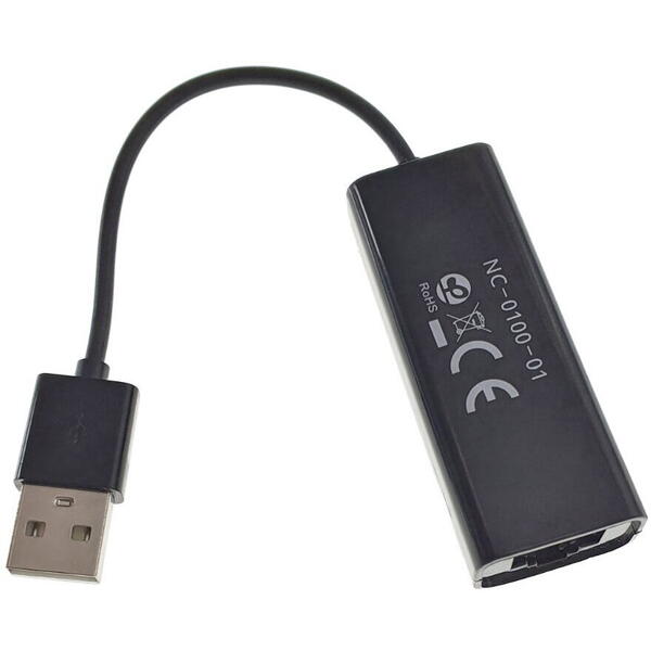 Placa de retea Lanberg 41869, USB 2.0 tata la RJ-45 mama, adaptor Ethernet, internet 10/100 Mb/s, cablu 10 cm, Negru
