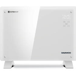 Convector electric smart Daewoo DGH1000WIFI, 1000 W, Suprafata incalzire sticla, Conectare WIFI compatibil cu Android si iOS, Touch control, Display LED, Timer, Alb