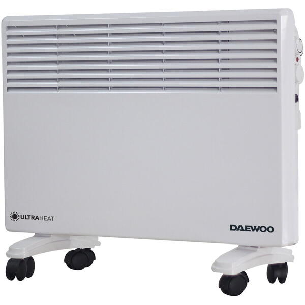 Convector electric Daewoo DPH2000W, 2000 W, 2 trepte de putere, Protectie la supraincalzire, Termostat reglabil, Indicator luminos , Alb