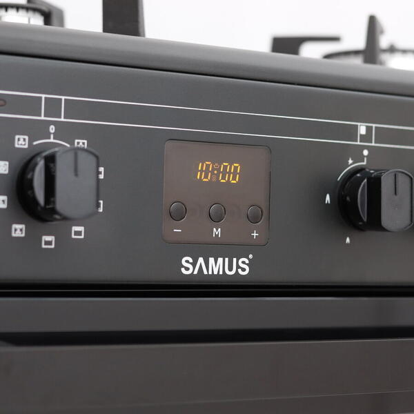 Aragaz mixt Samus SM665AENS, Gaz, 4 Arzatoare, Cuptor electric, 56 L, 59.8 cm, Antracit