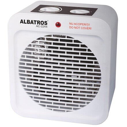 Albatros Aeroterma electrica, 2 trepte de putere 1000/ 2000 W, termostat reglabil, selector mod utilizare ventilator rece / cald / fierbinte, 200 x 123 x 225 mm, alb