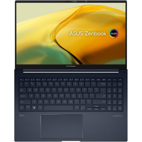 Laptop ASUS Zenbook 15 OLED UM3504DA, Procesor AMD Ryzen™ 7 7735U pana la 4.80 GHz, 15.6" 2.8K OLED, 16GB, 1TB SSD, AMD Radeon™ Graphics, Windows 11 Pro, Albastru
