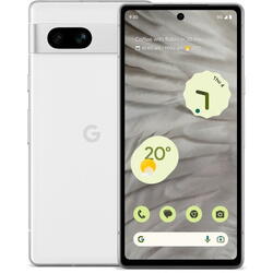 Telefon mobil Google Pixel 7a, Dual SIM, 128GB, 8GB RAM, 5G, Alb