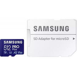 Memory Card microSDXC Samsung PRO Plus MB-MD512SA/EU 512GB, Class 10, UHS-I U3, V30, A2 + Adaptor SD