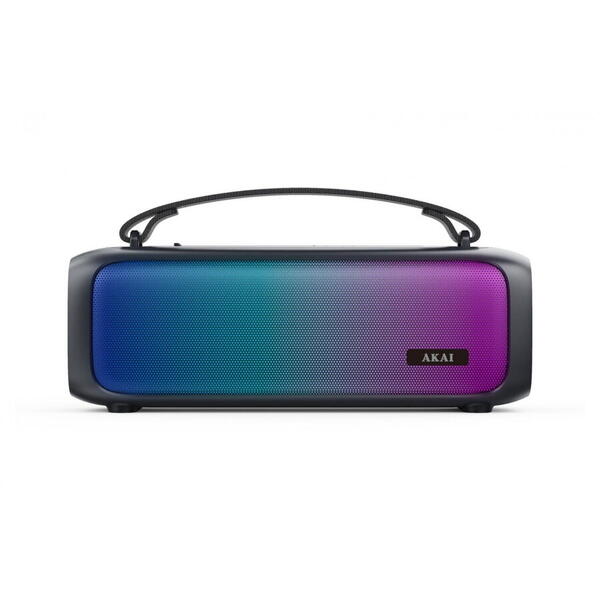 Boxa portabila Akai ABTS-08-BK, 8 W, Lumini RGB, FM Radio, Bluetooth, Negru
