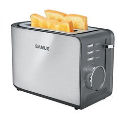 Prajitor de paine Samus Toasty, 850 W, Capacitate 2 felii, 7 Trepte Prajire, Dezghetare, Inox