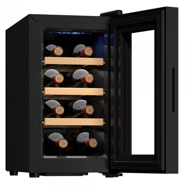 Racitor de vin Samus SRV25LM8, 21 L, Capacitate 8 sticle, Clasa energetica E, Mod racire termoelectric, Afisaj Electronic, H 47.5 cm, Negru