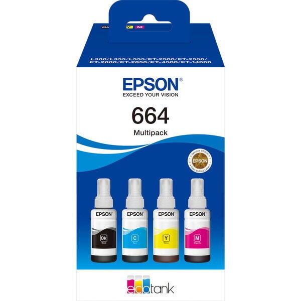Cerneala originala EPSON 664 EcoTank Multipack C13T66464A, Negru, Cyan, Galben, Magenta