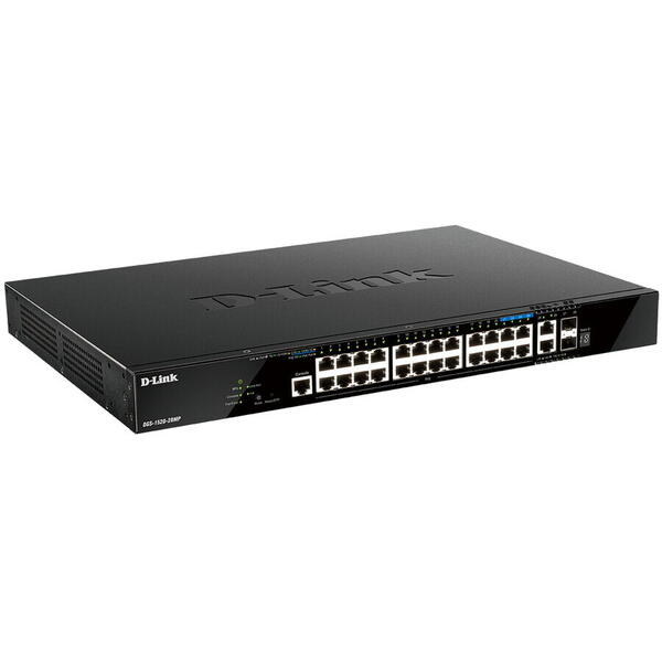 Switch D-Link DGS-1520-28MP network Managed L3 Gigabit Ethernet (10/100/1000) Power over Ethernet (PoE) 1U Black